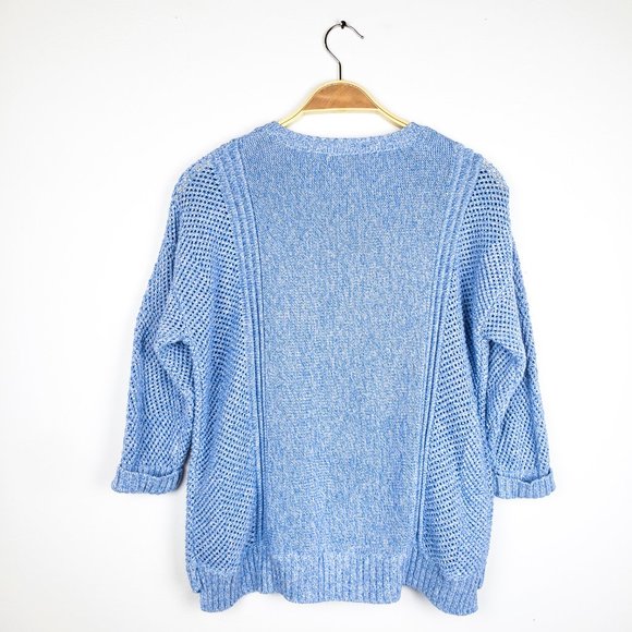 Sahalie Marled Blue Open Knit Rolled Cuffs Sweater - Picture 6 of 7